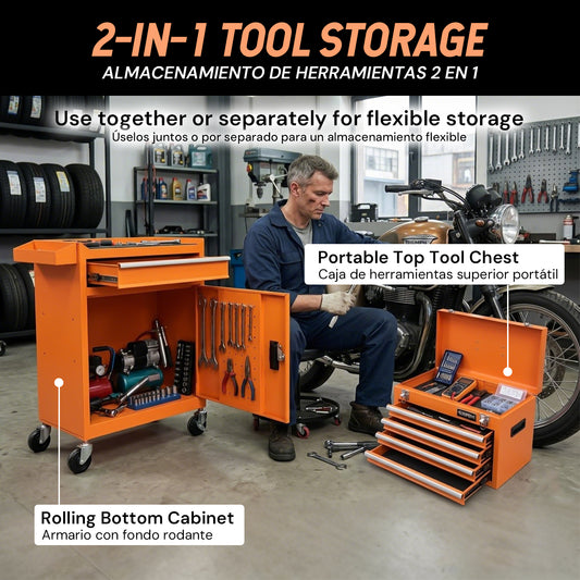 5-Tier Tool Cart with Drawers | Orange | Sekamtools