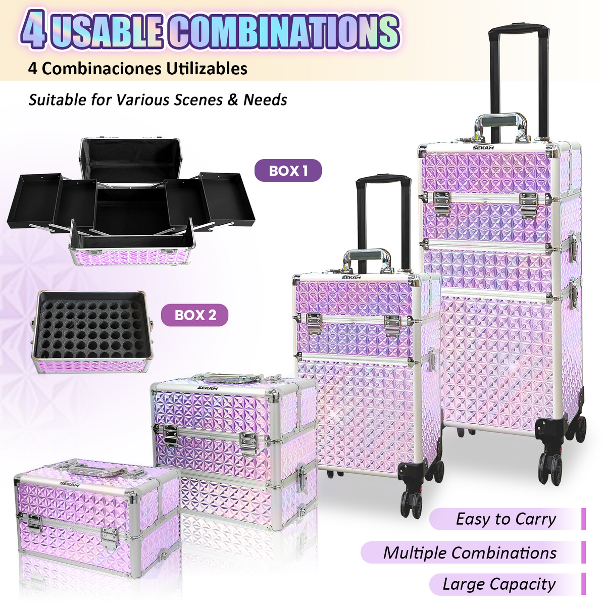 Rolling Makeup Train Case 4 in 1 Cosmetology