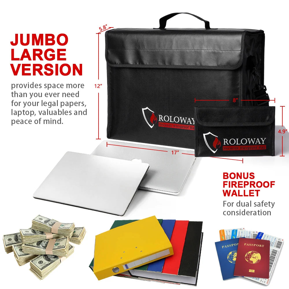Large Fireproof Bag for Documents and Valuables Storage | Rolowaysafe