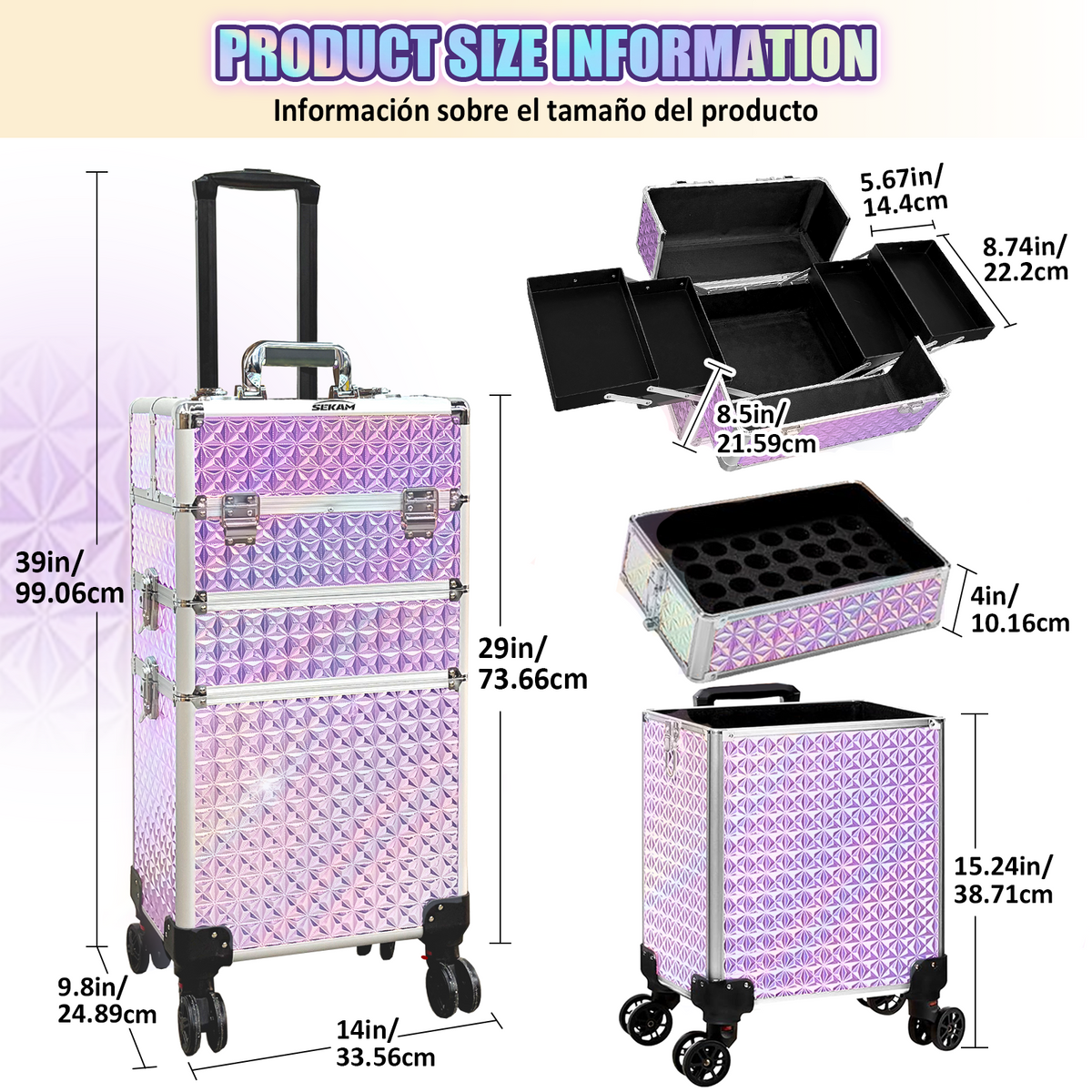 Rolling Makeup Train Case 4 in 1 Cosmetology