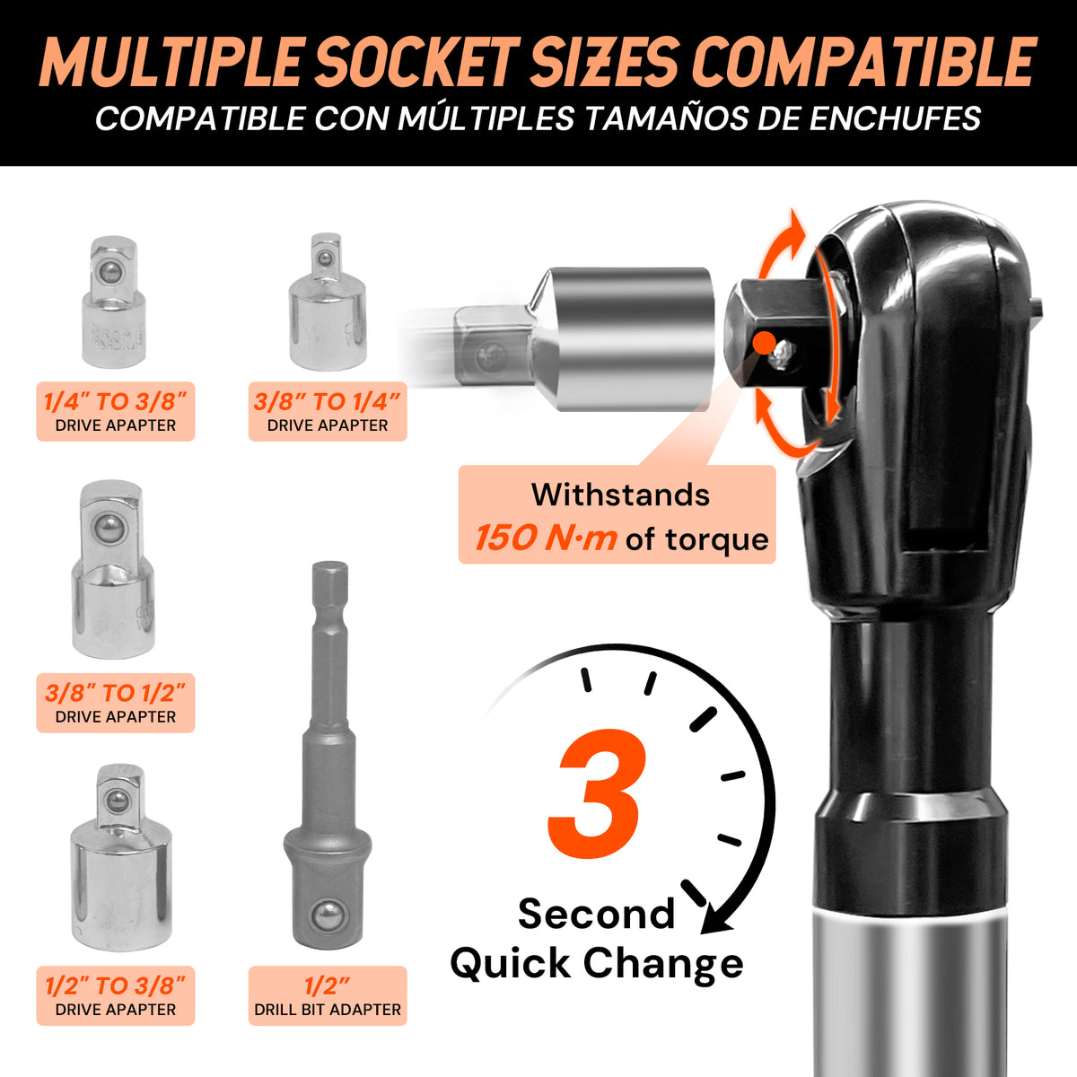 Multi-Function Extended Ratchet Socket Wrench
