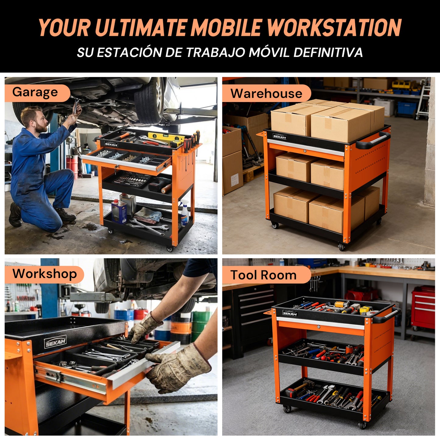 5-Drawer Tool Cart | Orange & Black | Sekamtools