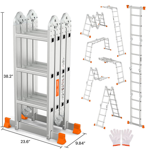 S-7-in-1 Aluminum Folding Ladder | Silver & Orange | Sekamtools