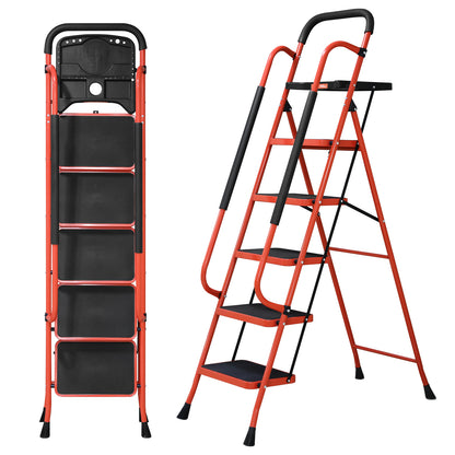 5 Step Ladder with Tool Platform | Orange | Sekamtools