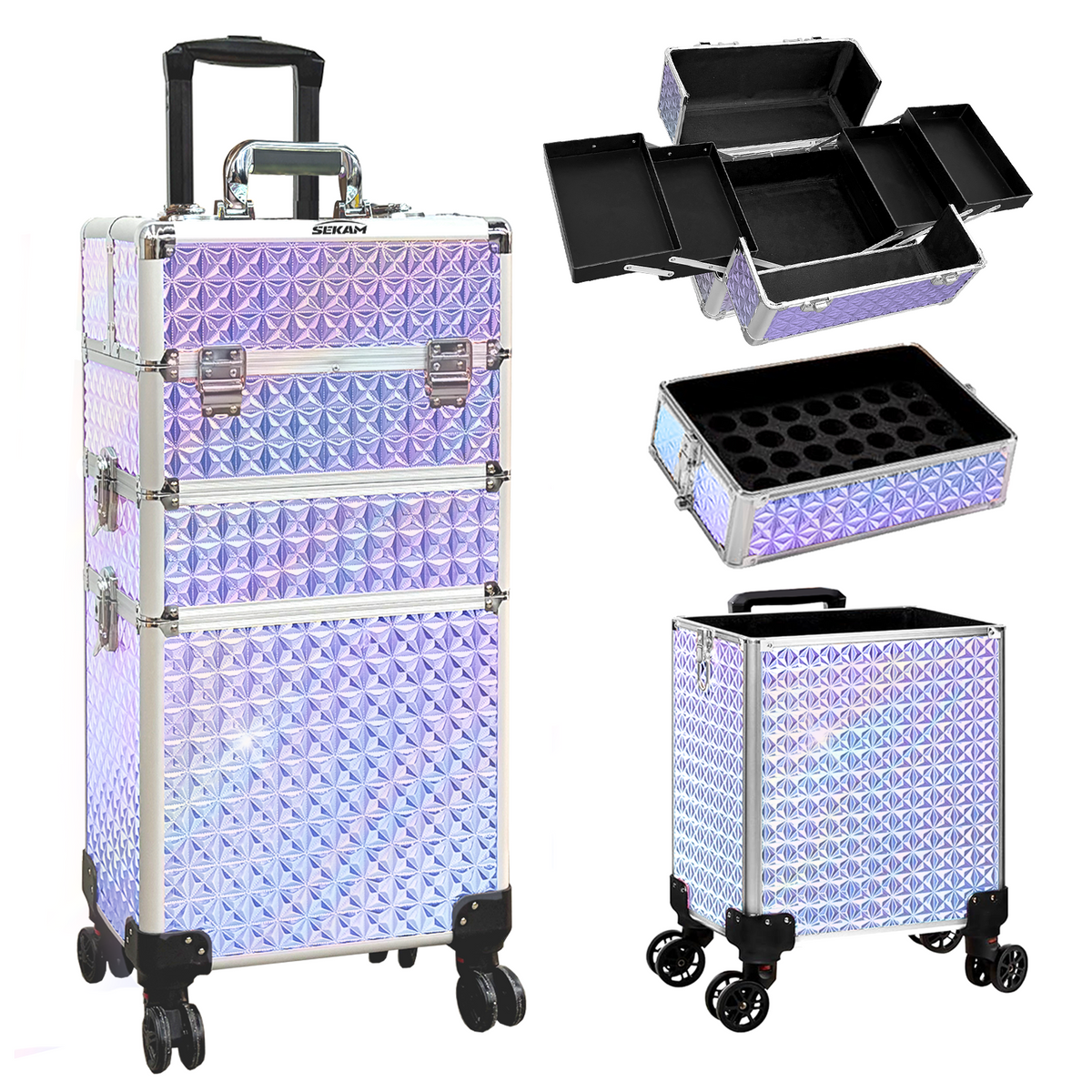 Rolling Makeup Train Case 4 in 1 Cosmetology