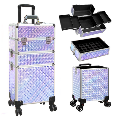 Rolling Makeup Train Case 4 in 1 Cosmetology