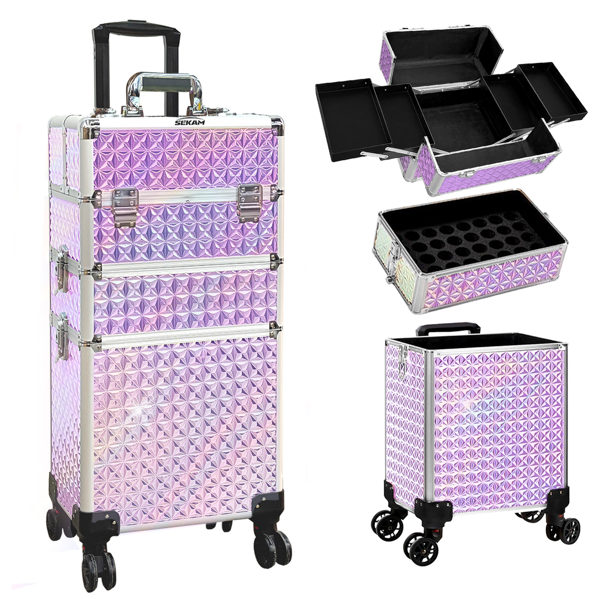Rolling Makeup Train Case 4 in 1 Cosmetology