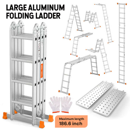 S-7-in-1 Aluminum Folding Ladder | Silver & Orange | Sekamtools