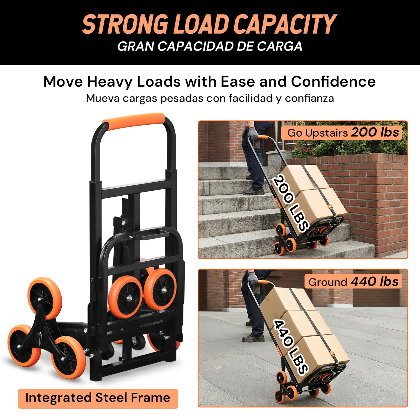 S-8 Wheel Folding Stair Climbing Cart | Orange & Black | Sekamtools