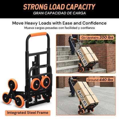 S-8 Wheel Folding Stair Climbing Cart | Orange & Black | Sekamtools
