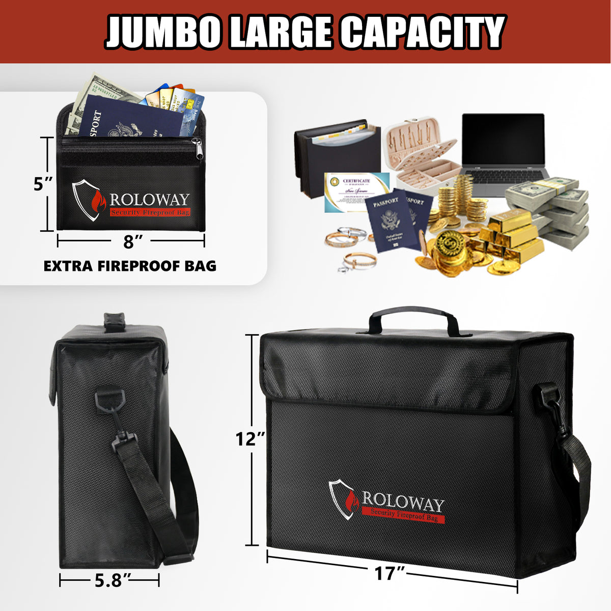 Upgraded Large Fireproof Bag for Documents and Valuables Storage | Rolowaysafe