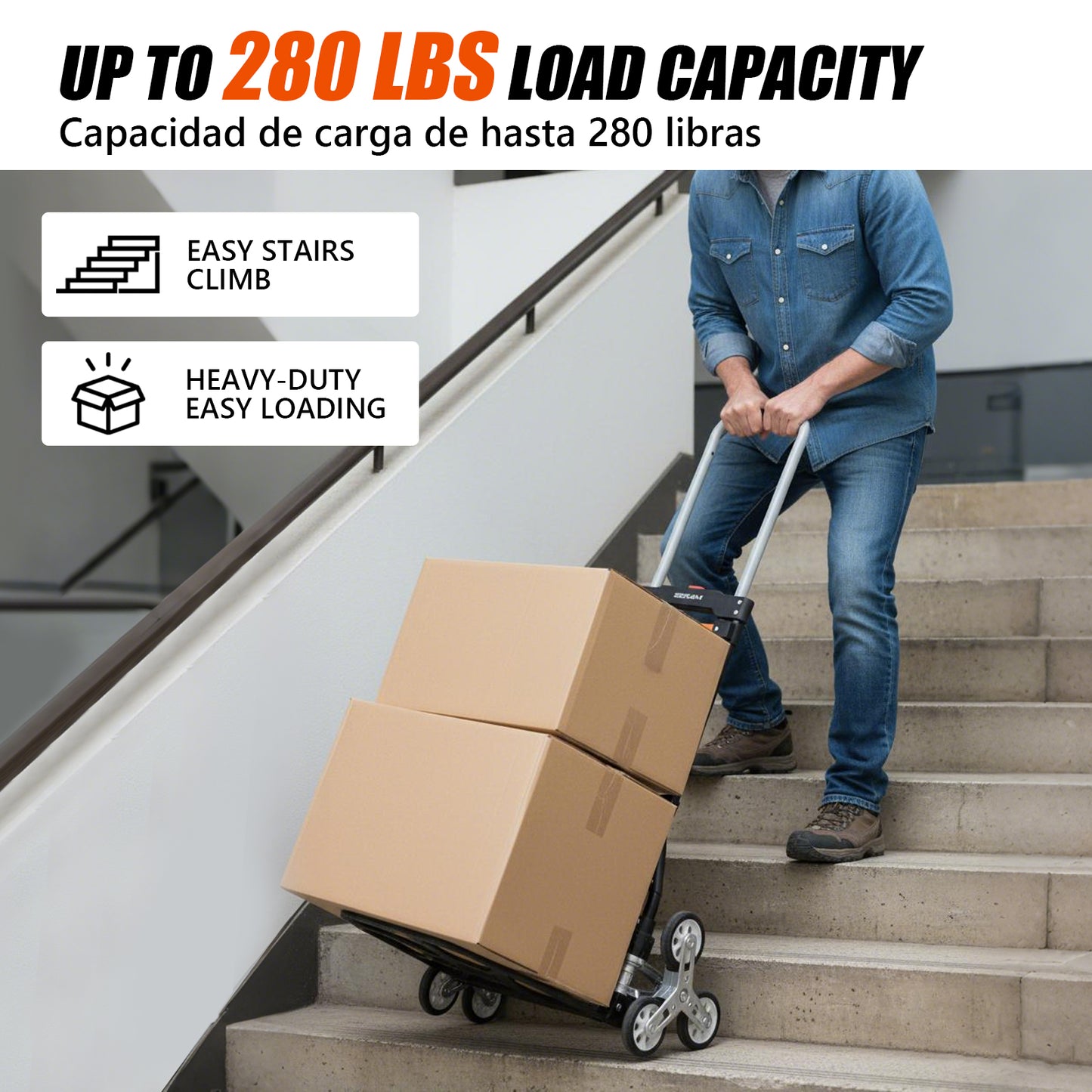 Foldable 6-wheel stair-climbing trolley | Black & Orange | Sekamtools