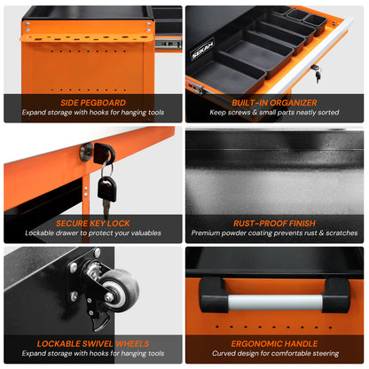 5-Drawer Tool Cart | Orange & Black | Sekamtools