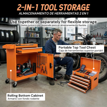 5-Tier Tool Cart with Drawers | Orange | Sekamtools