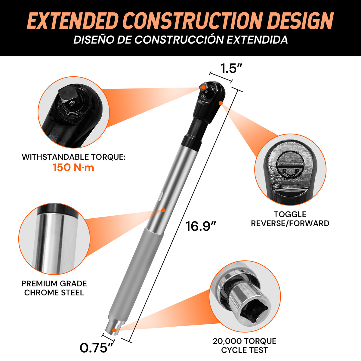 Multi-Function Extended Ratchet Socket Wrench