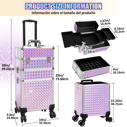 Rolling Makeup Train Case 4 in 1 Cosmetology
