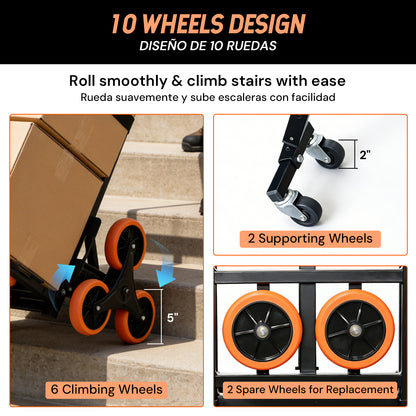 S-8 Wheel Folding Stair Climbing Cart | Orange & Black | Sekamtools