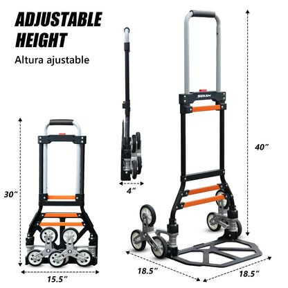 Foldable 6-wheel stair-climbing trolley | Black & Orange | Sekamtools