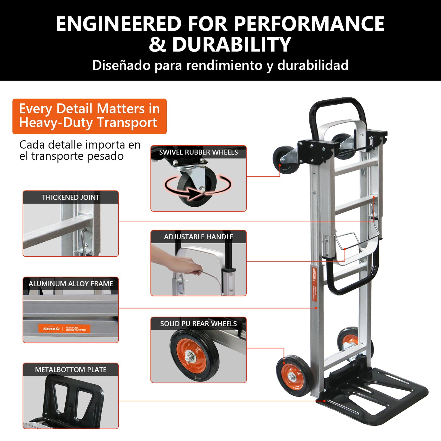 Folding trolley | Silver & Orange & Black | Sekamtools