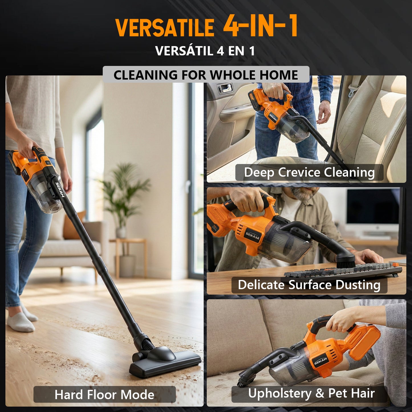 Cordless Vacuum Cleaner | Orange & Black | Sekamtools