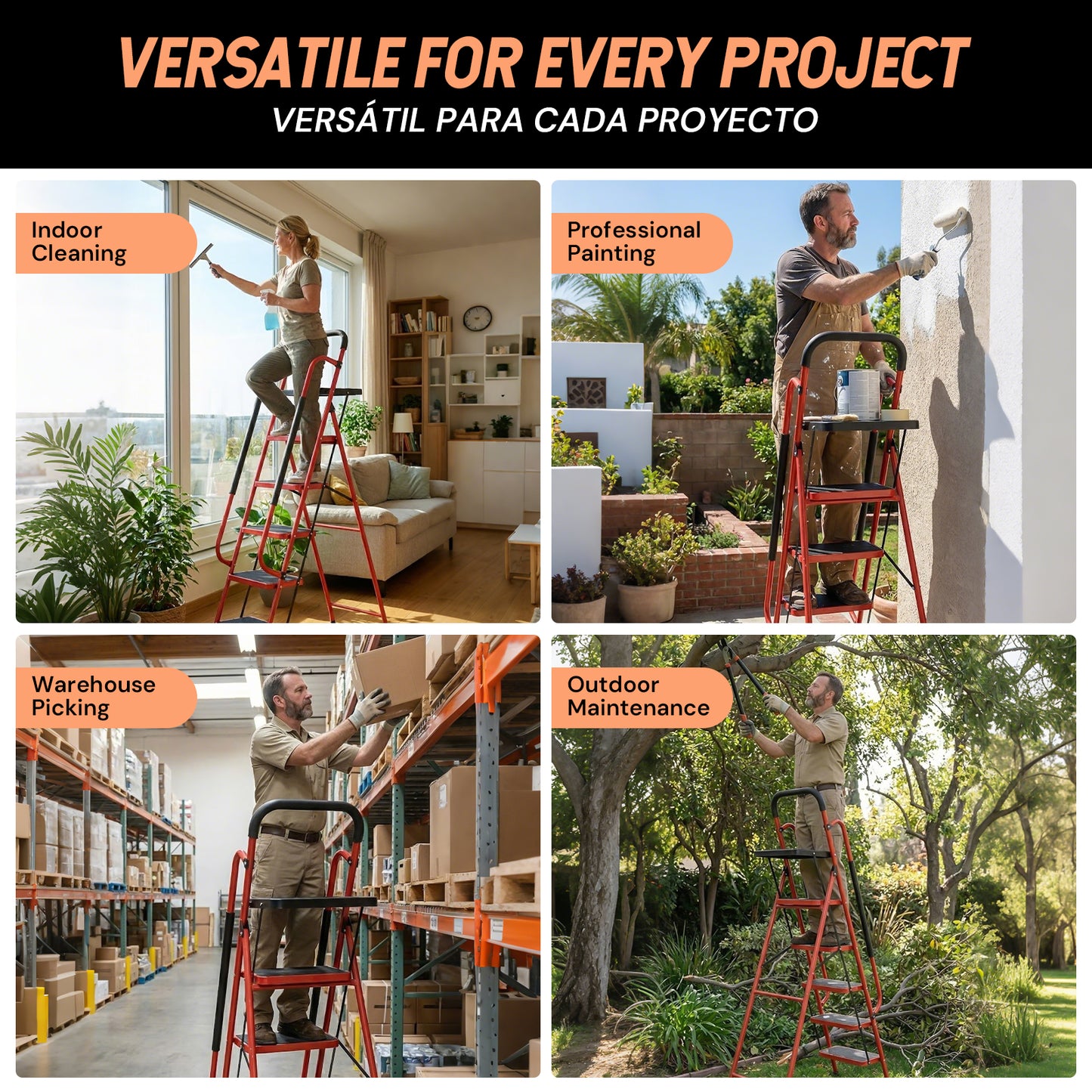 5 Step Ladder with Tool Platform | Orange | Sekamtools