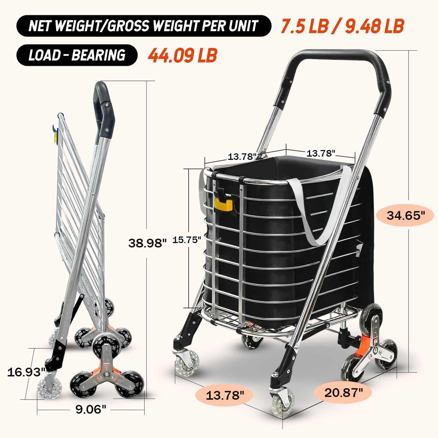 Foldable shopping cart | Black | Sekamtools