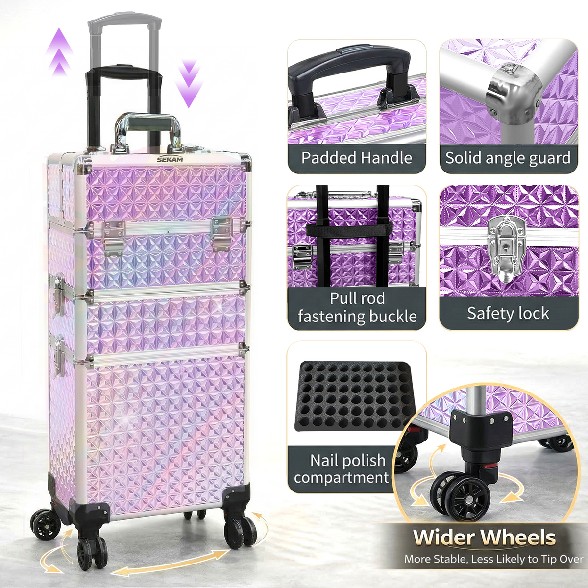 Rolling Makeup Train Case 4 in 1 Cosmetology