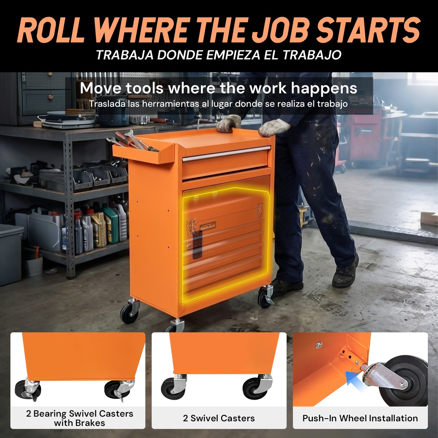 5-Tier Tool Cart with Drawers | Orange | Sekamtools