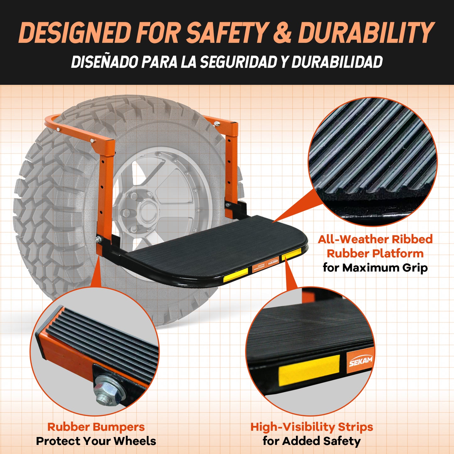 Folding Heavy-Duty Tire Steps | Orange | Sekamtools