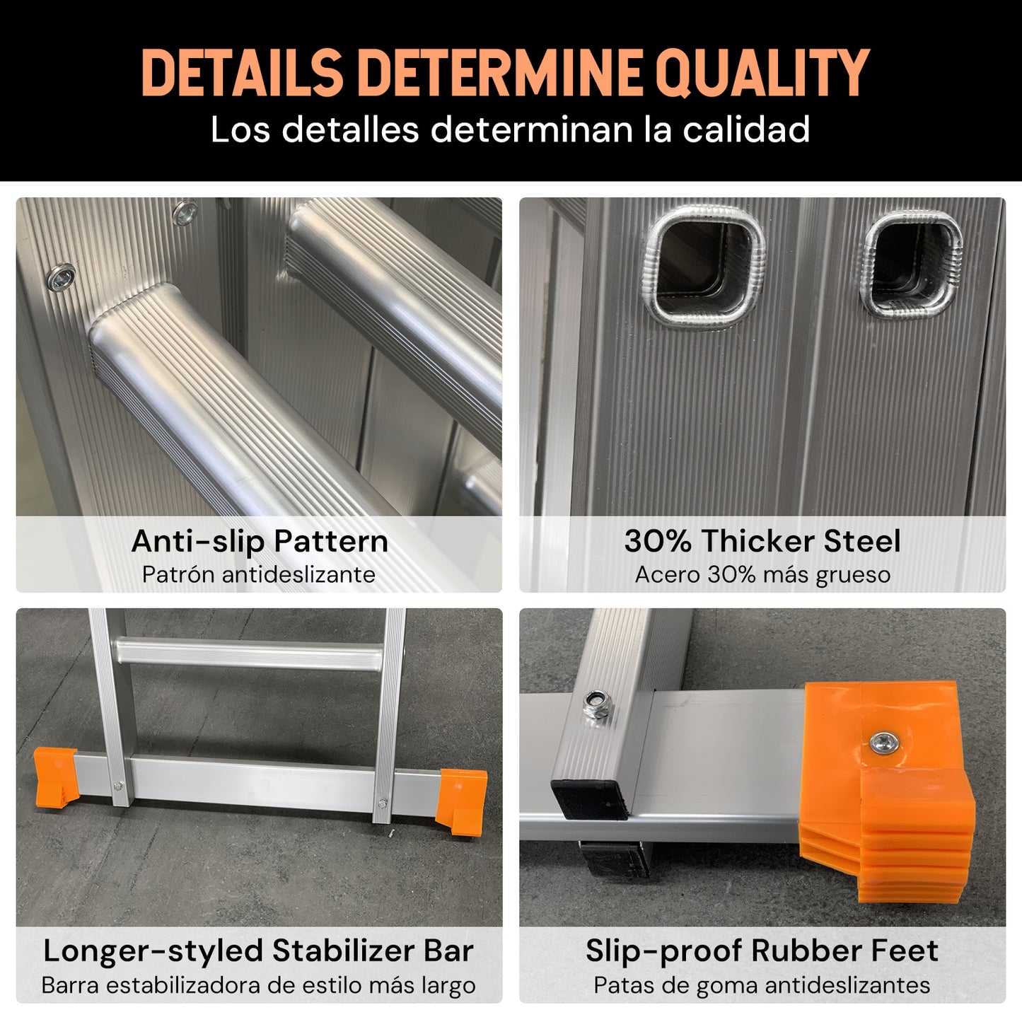 S-7-in-1 Aluminum Folding Ladder | Silver & Orange | Sekamtools