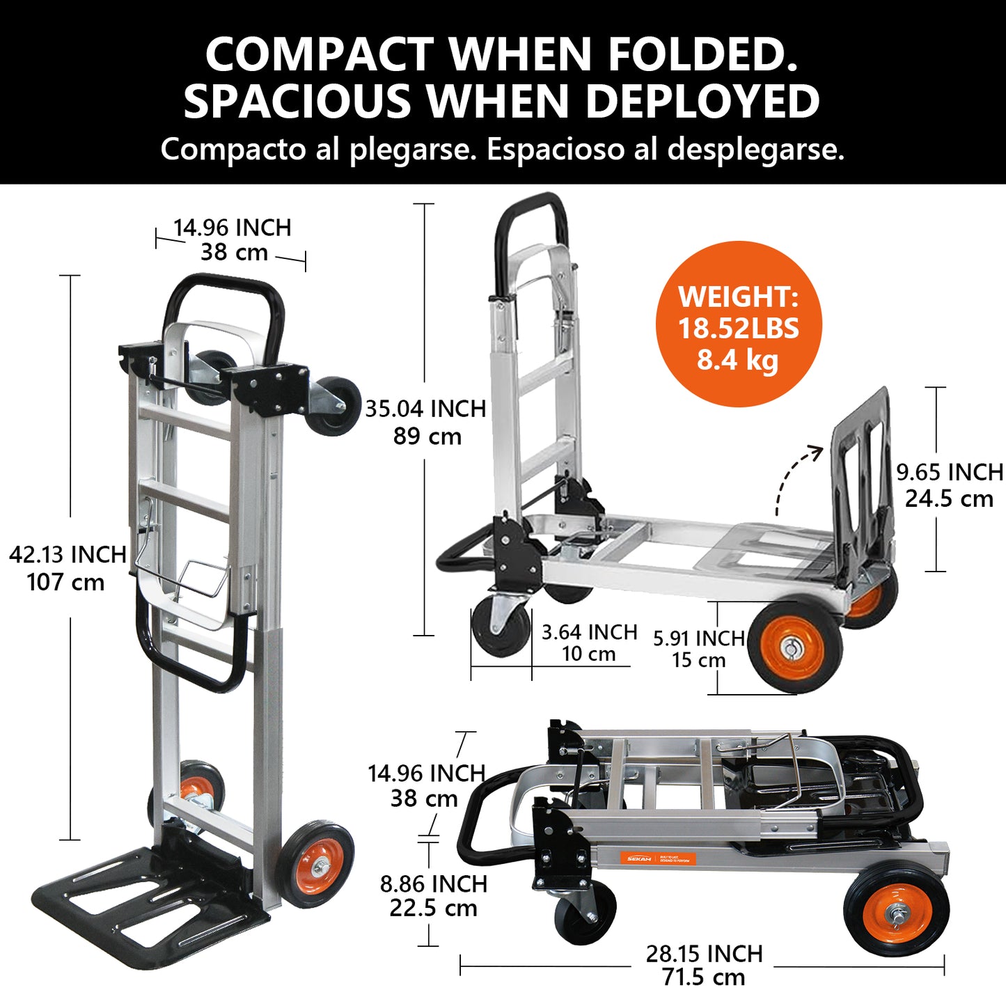 Folding trolley | Silver & Orange & Black | Sekamtools