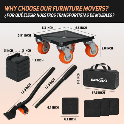 Furniture moving tools | 4pcs Black & orange | Sekamtools