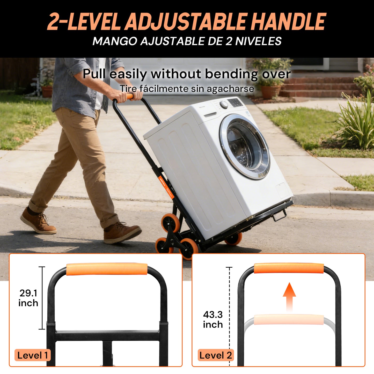 S-8 Wheel Folding Stair Climbing Cart | Orange & Black | Sekamtools