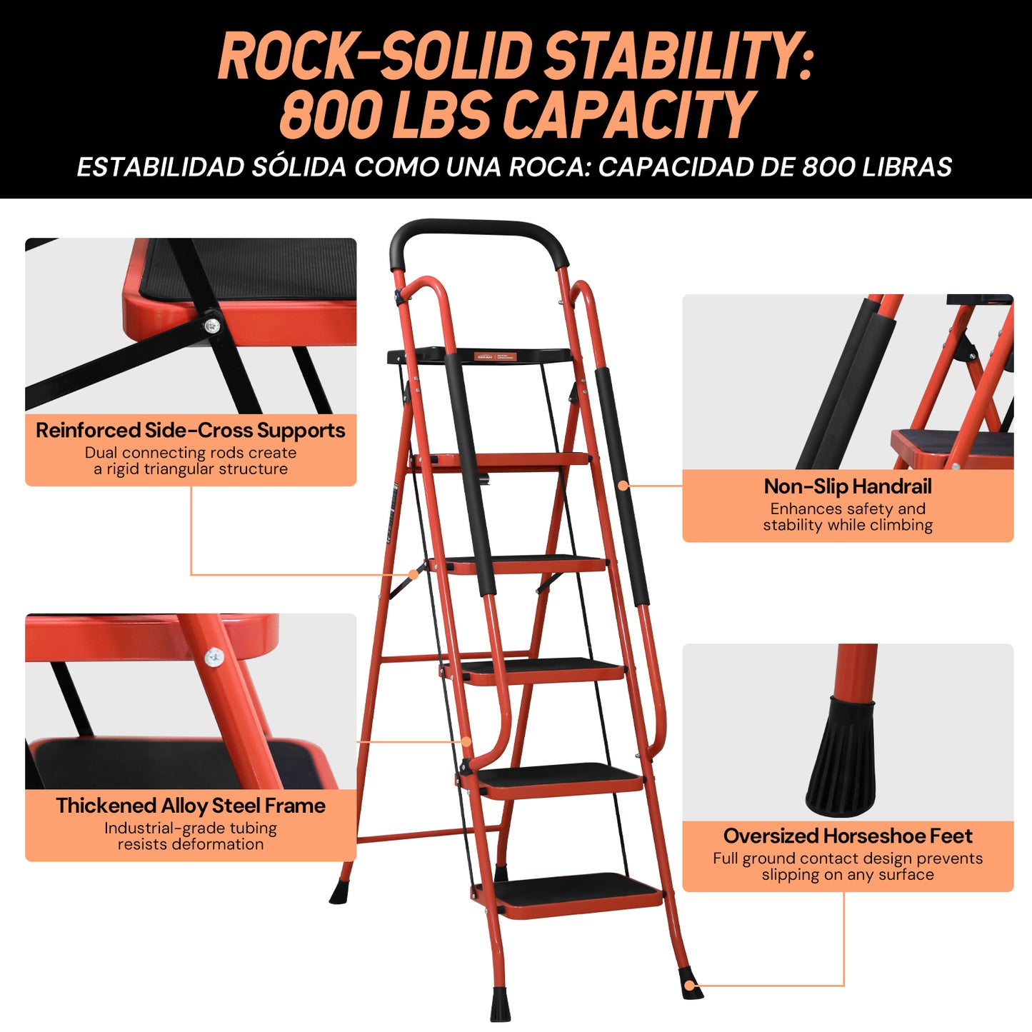 5 Step Ladder with Tool Platform | Orange | Sekamtools