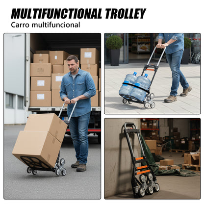 Foldable 6-wheel stair-climbing trolley | Black & Orange | Sekamtools