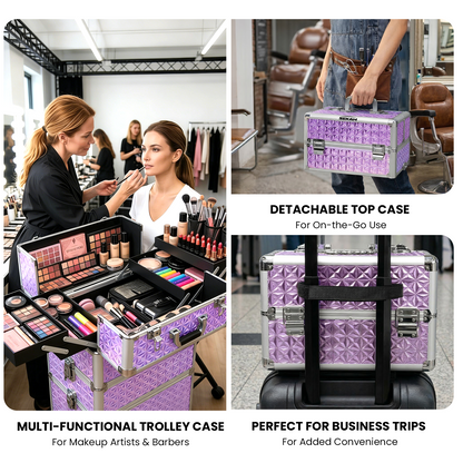 Rolling Makeup Train Case 4 in 1 Cosmetology