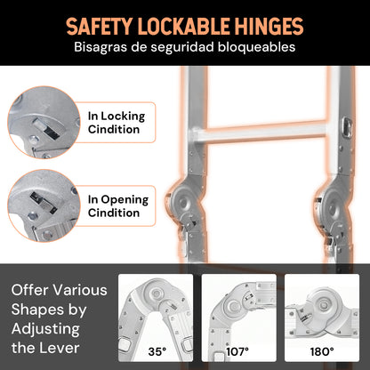 S-7-in-1 Aluminum Folding Ladder | Silver & Orange | Sekamtools