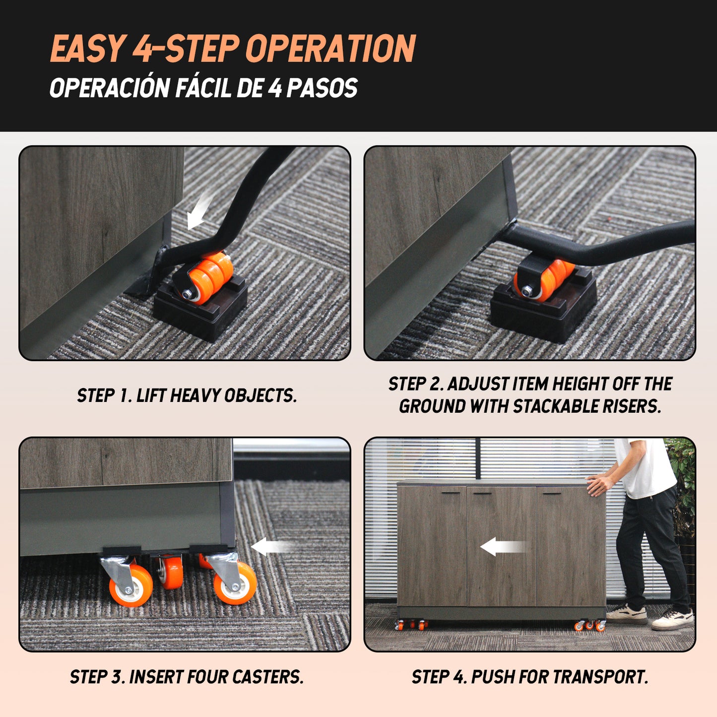 Furniture moving tools | 4pcs Black & orange | Sekamtools