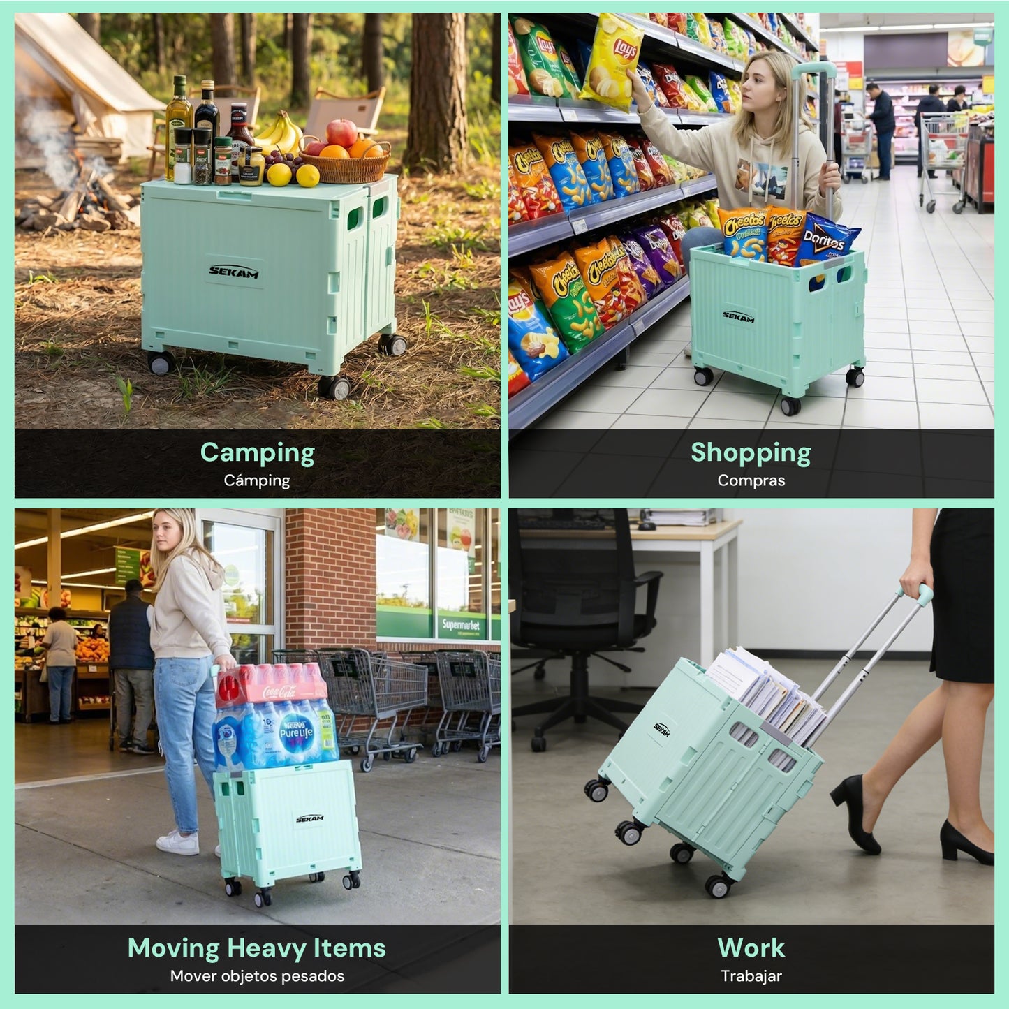 Portable Rolling Bike Crate | Green & Black & Grey | Sekamtools