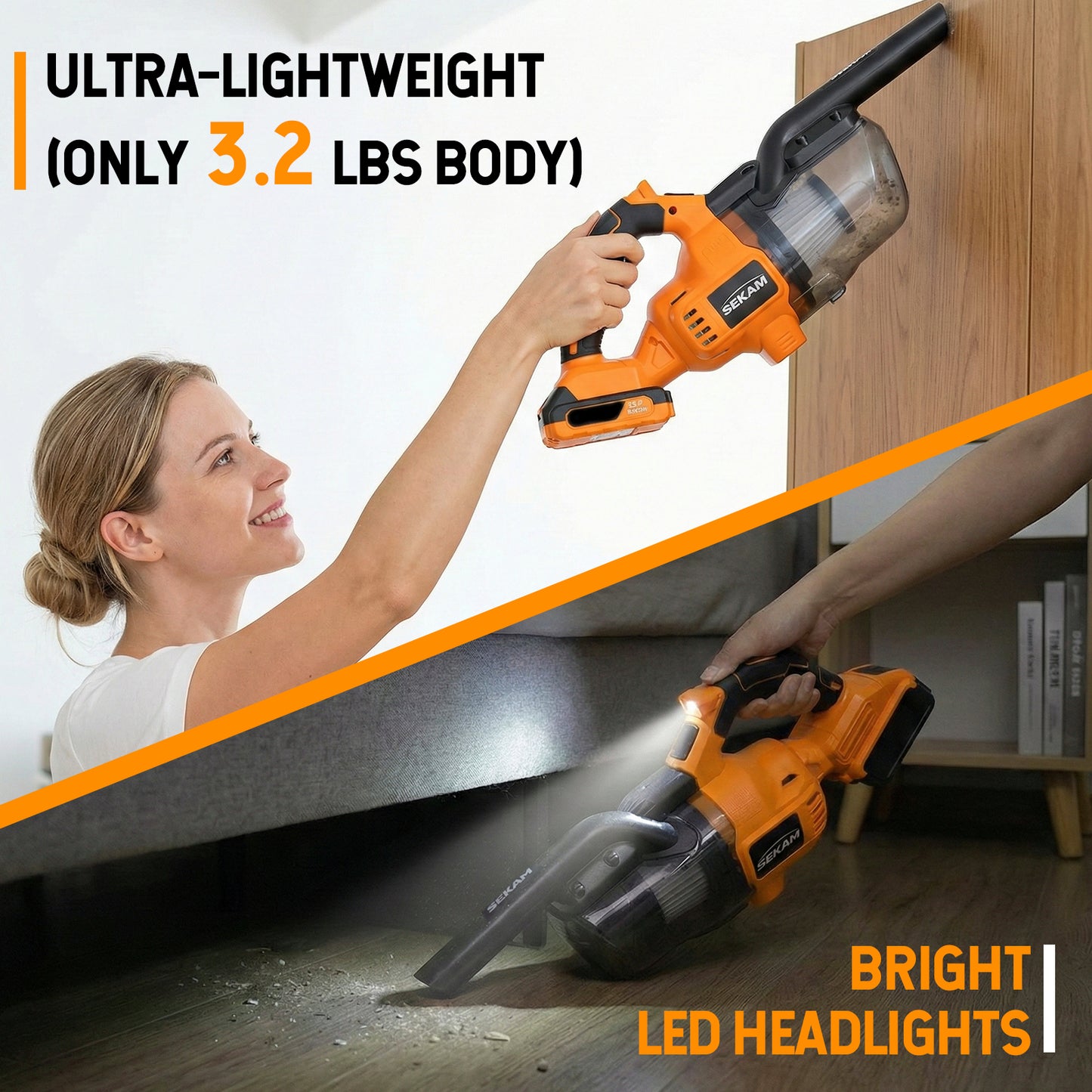 Cordless Vacuum Cleaner | Orange & Black | Sekamtools