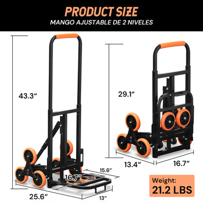 S-8 Wheel Folding Stair Climbing Cart | Orange & Black | Sekamtools