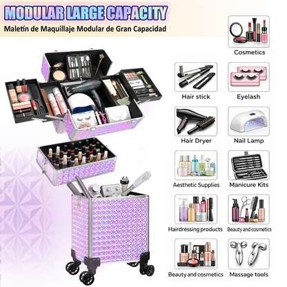 Rolling Makeup Train Case 4 in 1 Cosmetology