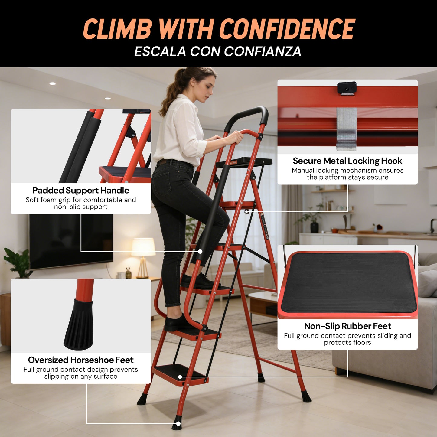 5 Step Ladder with Tool Platform | Orange | Sekamtools