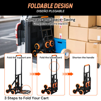 S-8 Wheel Folding Stair Climbing Cart | Orange & Black | Sekamtools