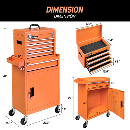 5-Tier Tool Cart with Drawers | Orange | Sekamtools