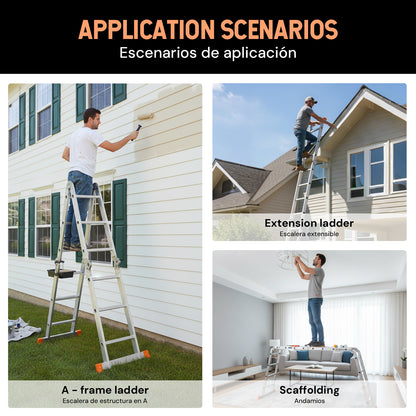 S-7-in-1 Aluminum Folding Ladder | Silver & Orange | Sekamtools