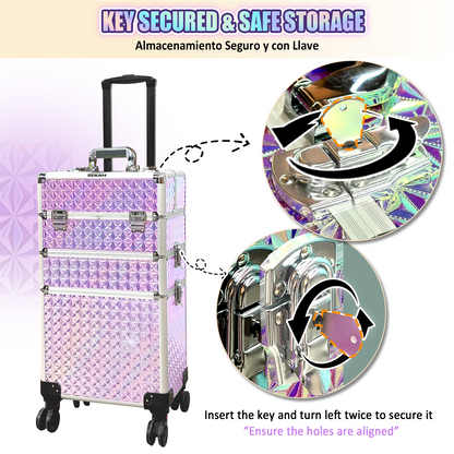 Rolling Makeup Train Case 4 in 1 Cosmetology