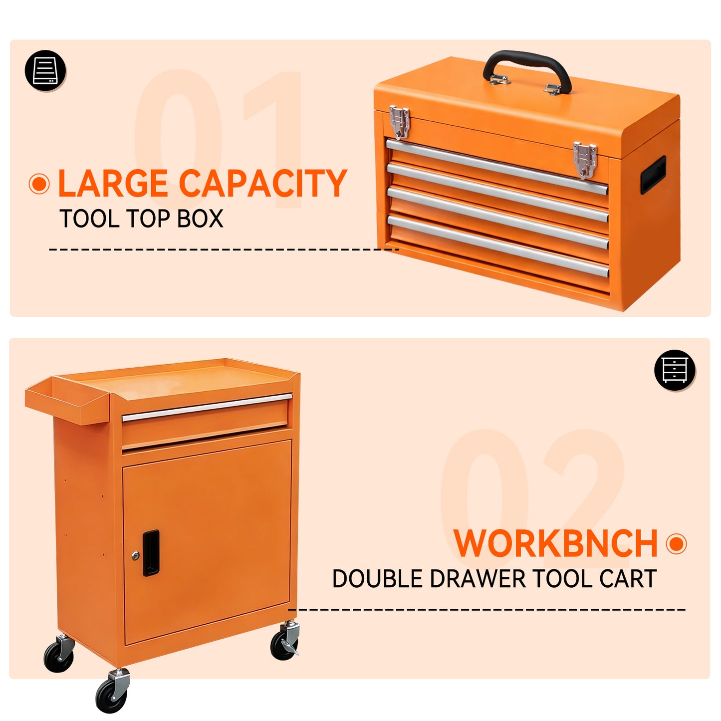 5-Tier Tool Cart with Drawers | Orange | Sekamtools