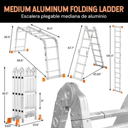 S-7-in-1 Aluminum Folding Ladder | Silver & Orange | Sekamtools