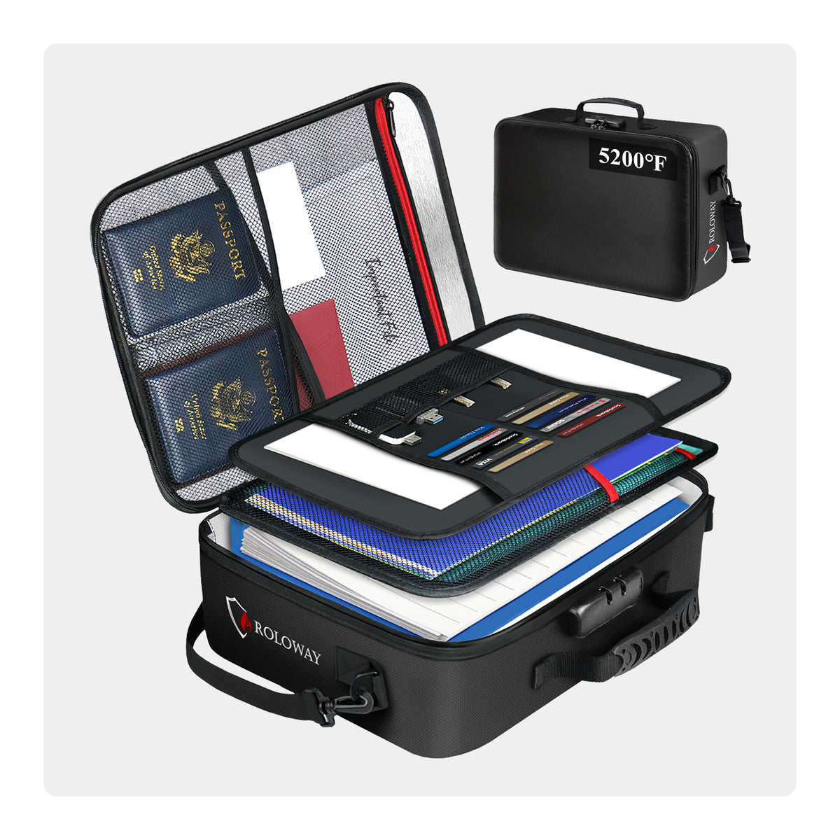 Upgraded Mutilayer Fireproof Document Bag with Lock | Rolowaysafe